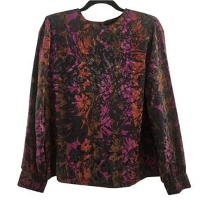 Melrose Floral Stripe Long Sleeve Blouse Vintage Shoulder Pads